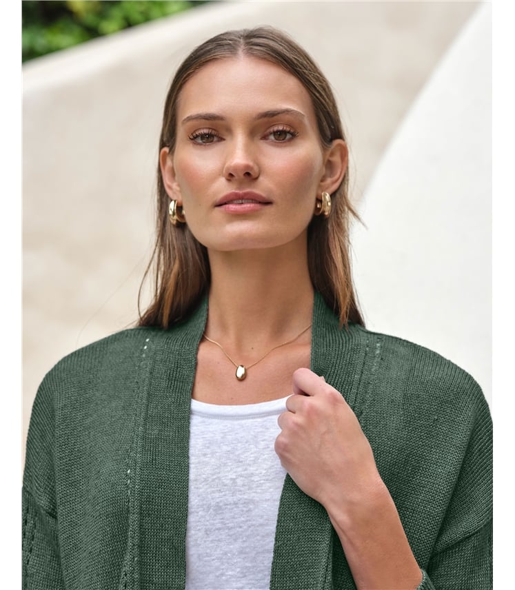 Long Line Linen Edge To Edge Cardigan