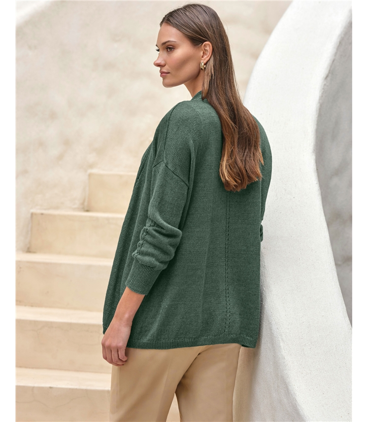 Long Line Linen Edge To Edge Cardigan