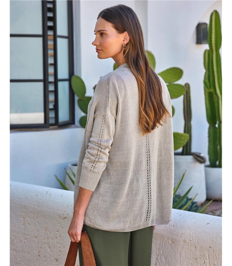 Long Line Linen Edge To Edge Cardigan