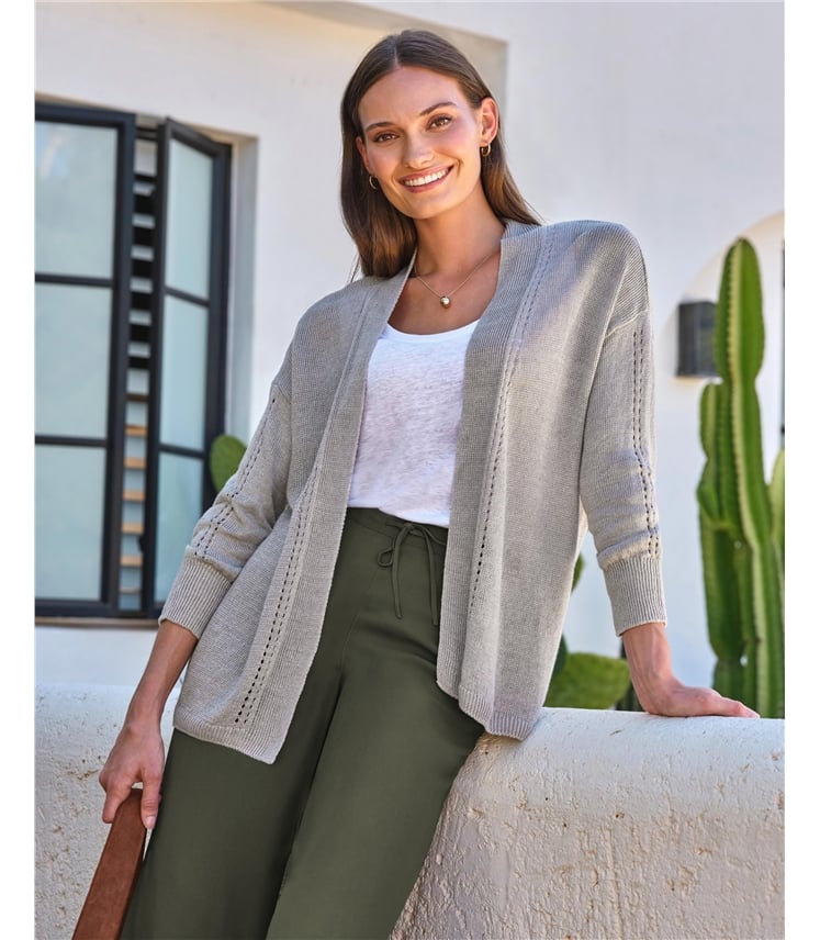 Long Line Linen Edge To Edge Cardigan
