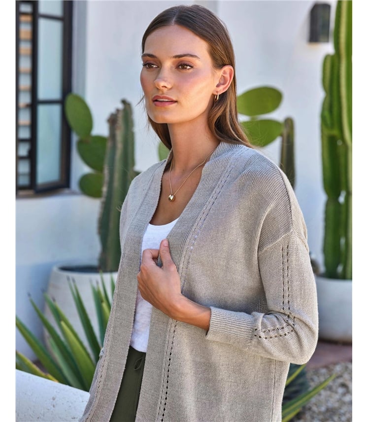 Long Line Linen Edge To Edge Cardigan