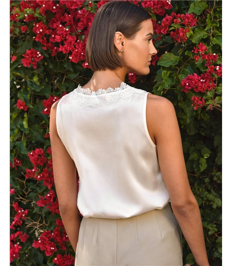 Lace Trim Silk Shell Top