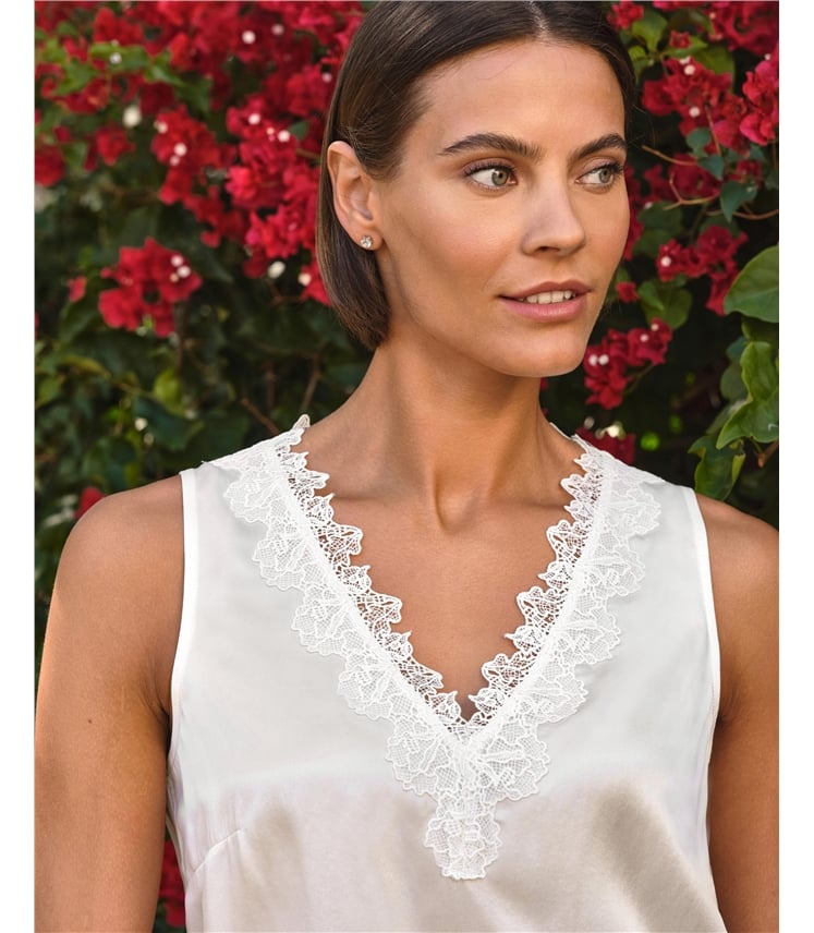 Lace Trim Silk Shell Top