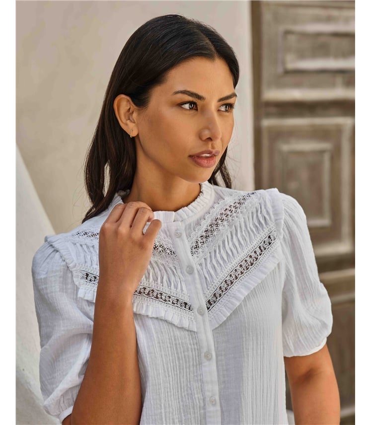 Lace Trim Double Cloth Blouse
