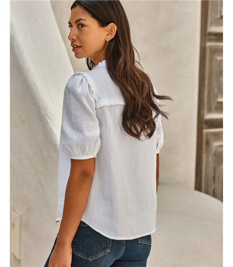 Lace Trim Double Cloth Blouse