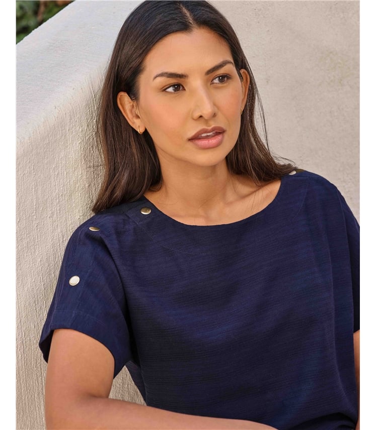 Button Shoulder Textured Tee