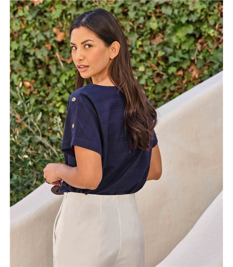 Button Shoulder Textured Tee