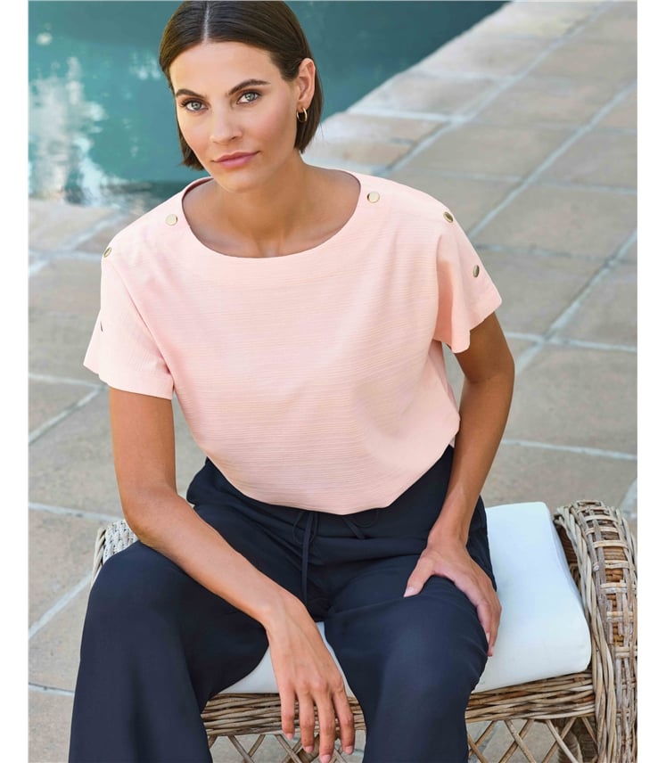 Button Shoulder Textured Tee