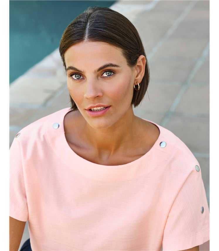 Button Shoulder Textured Tee