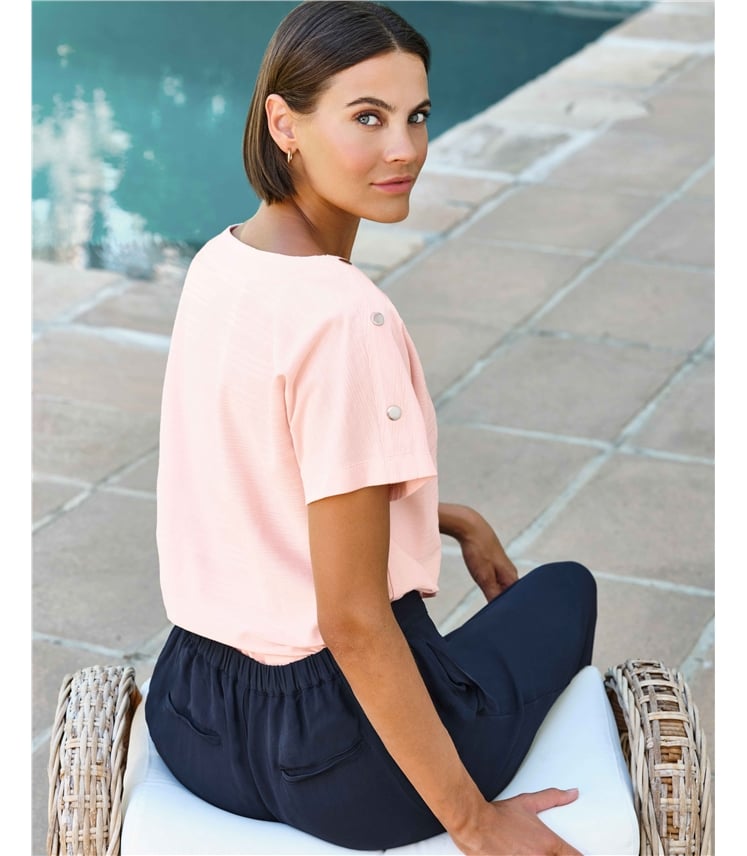 Button Shoulder Textured Tee
