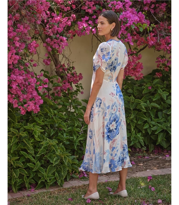 Contrast Trim Floral Midi Dress