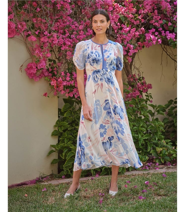 Contrast Trim Floral Midi Dress