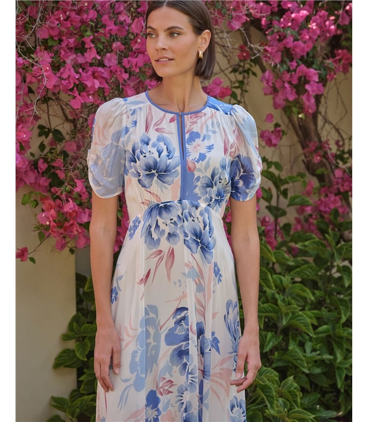 Contrast Trim Floral Midi Dress