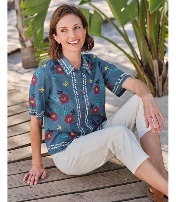 Chemise brodée au point de croix - Femmes - 100 % coton