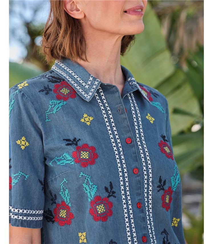 Chemise brodée au point de croix - Femmes - 100 % coton