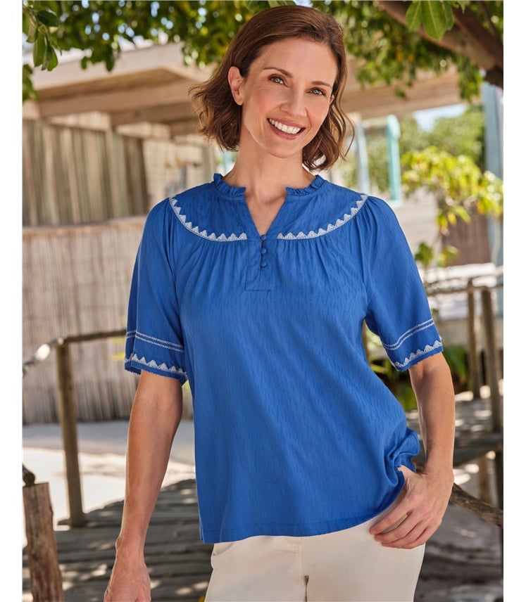 Blouse souple brodée de festons - Femme - 100 % viscose