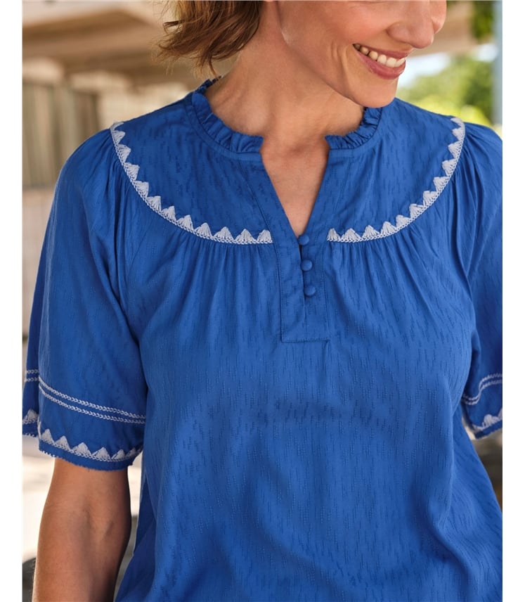 Blouse souple brodée de festons - Femme - 100 % viscose