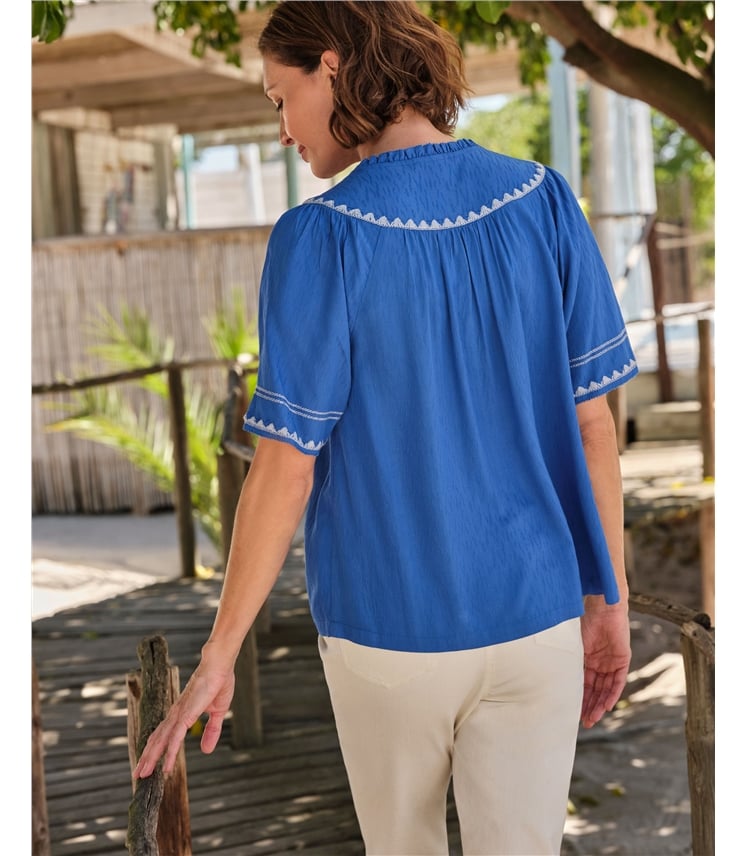 Blouse souple brodée de festons - Femme - 100 % viscose