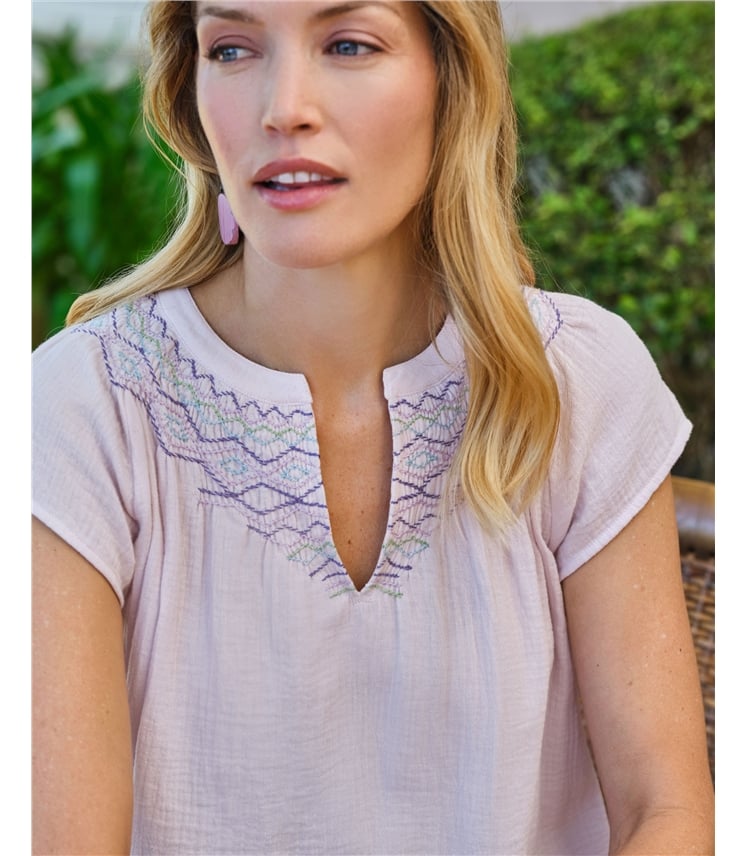 Hand Embroidered Notch Neck Top