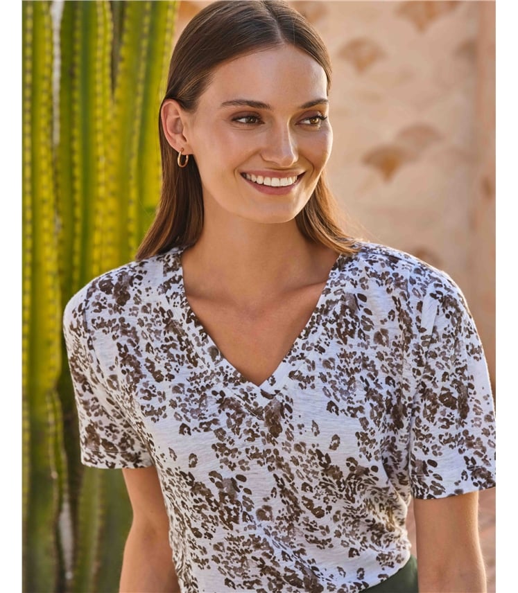 Linen Short Sleeve V Neck T-Shirt