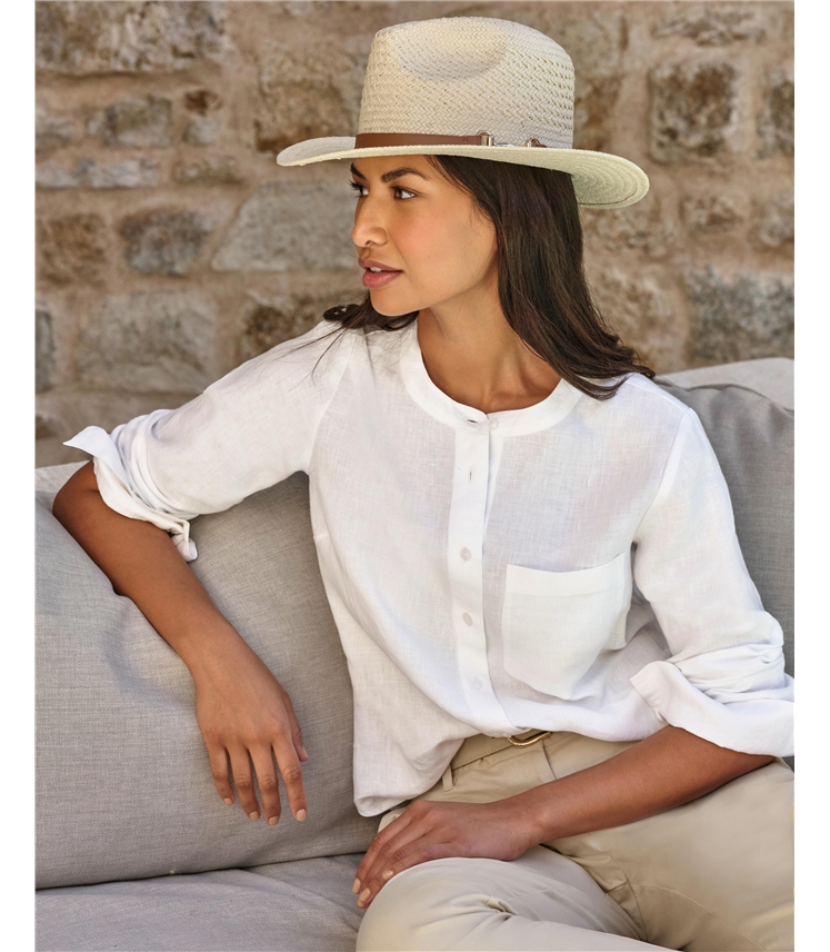 Leather Trimmed Classic Straw Hat