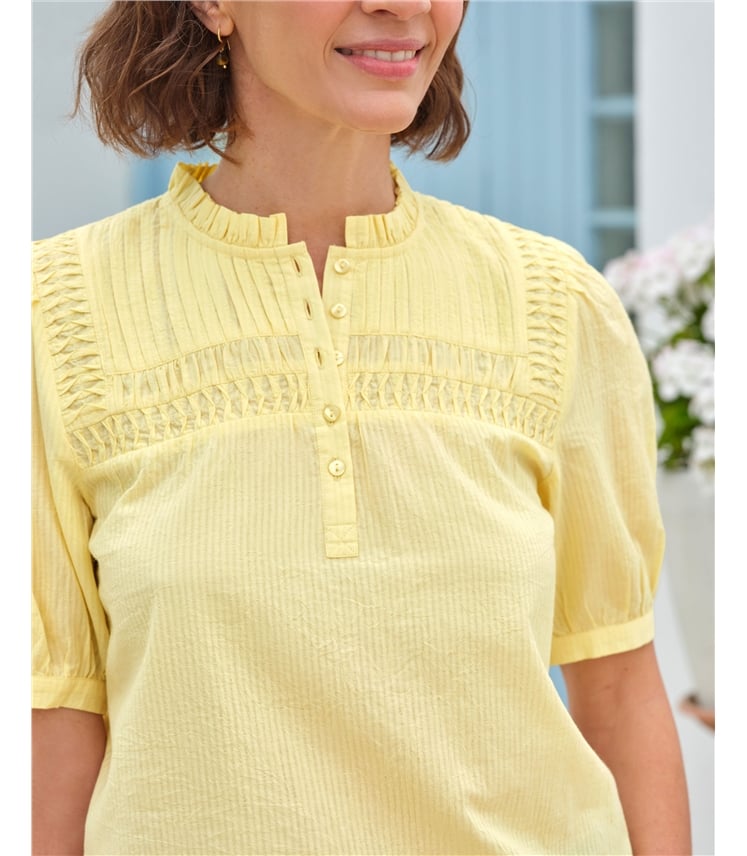 Pintuck Detail Short Sleeve Top