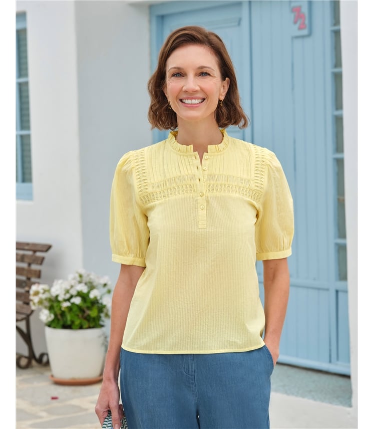 Pintuck Detail Short Sleeve Top