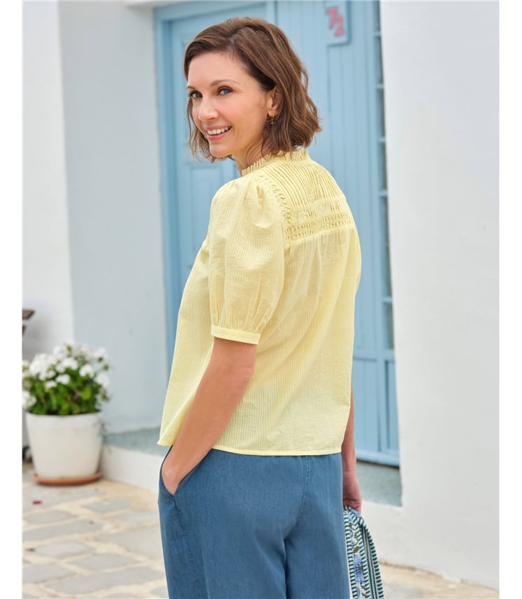 Pintuck Detail Short Sleeve Top