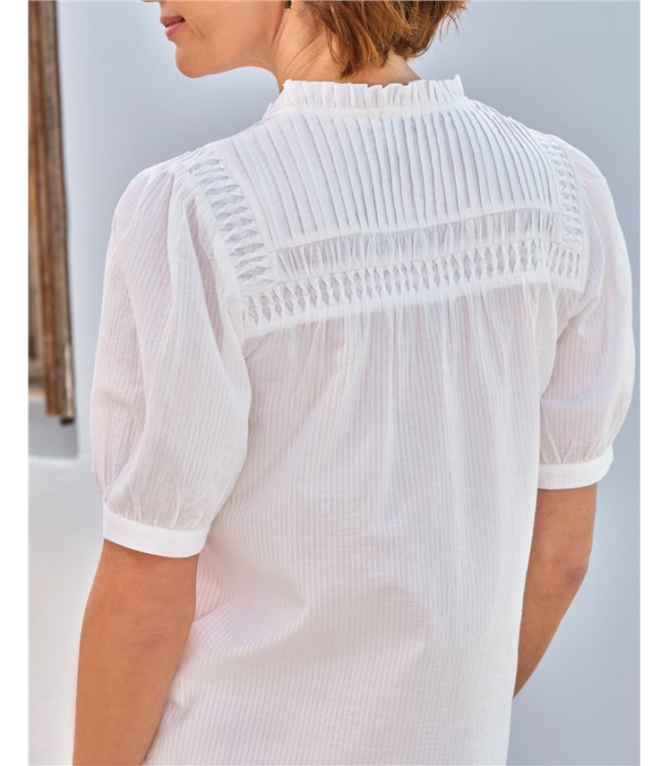 Pintuck Detail Short Sleeve Top
