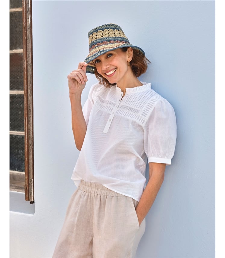 Pintuck Detail Short Sleeve Top