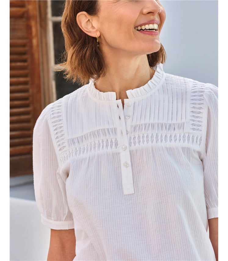 Pintuck Detail Short Sleeve Top