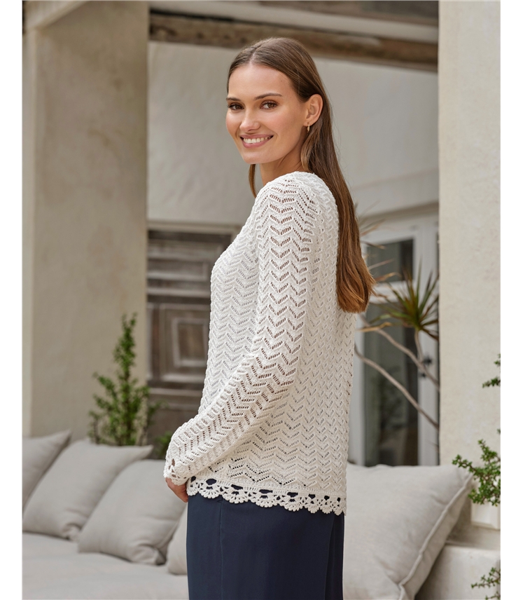 Crochet Lacy Trim Sweater
