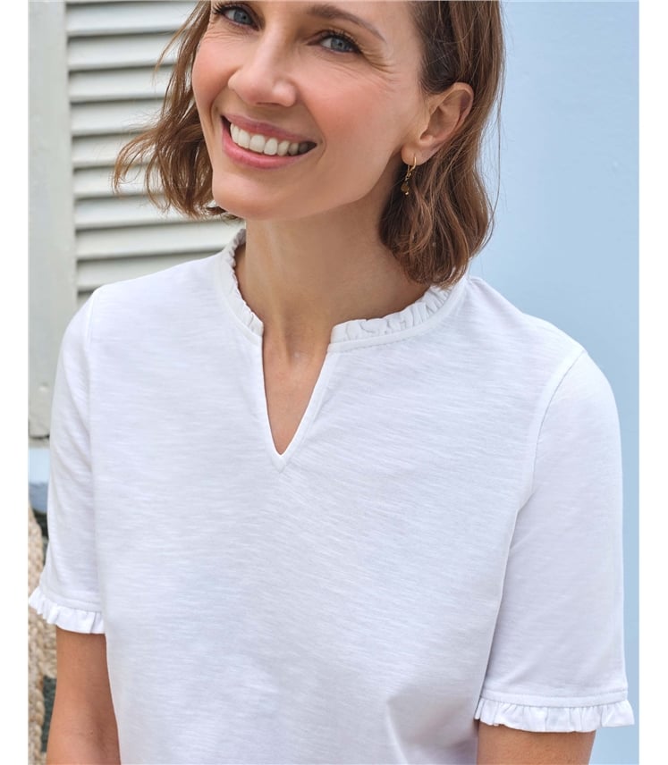 Short Sleeve Frill Neck Top