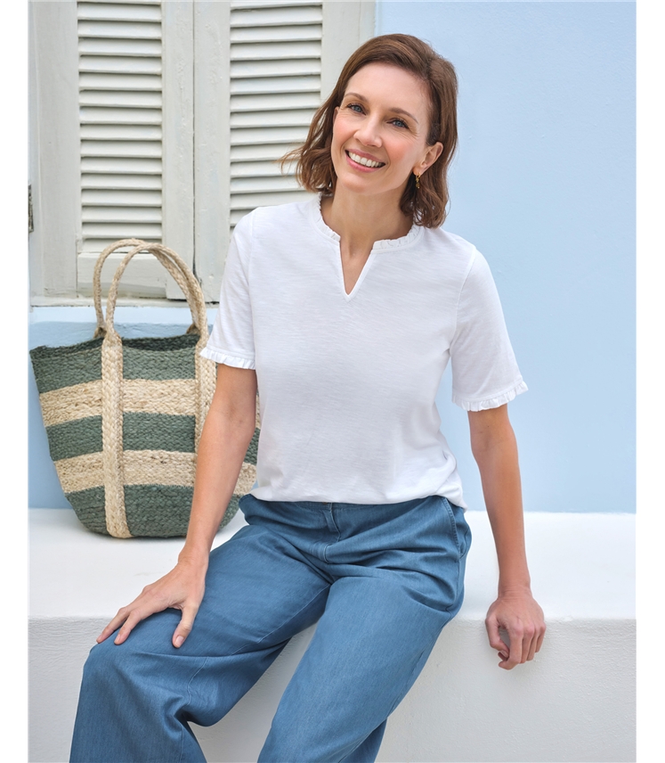 Short Sleeve Frill Neck Top