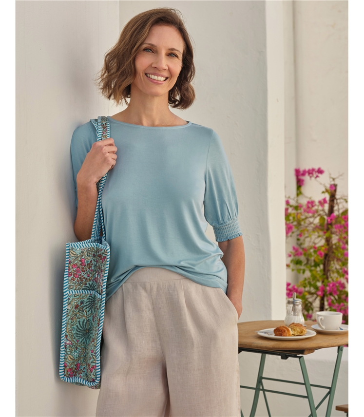 Short Sleeve Shirred Cuff Top