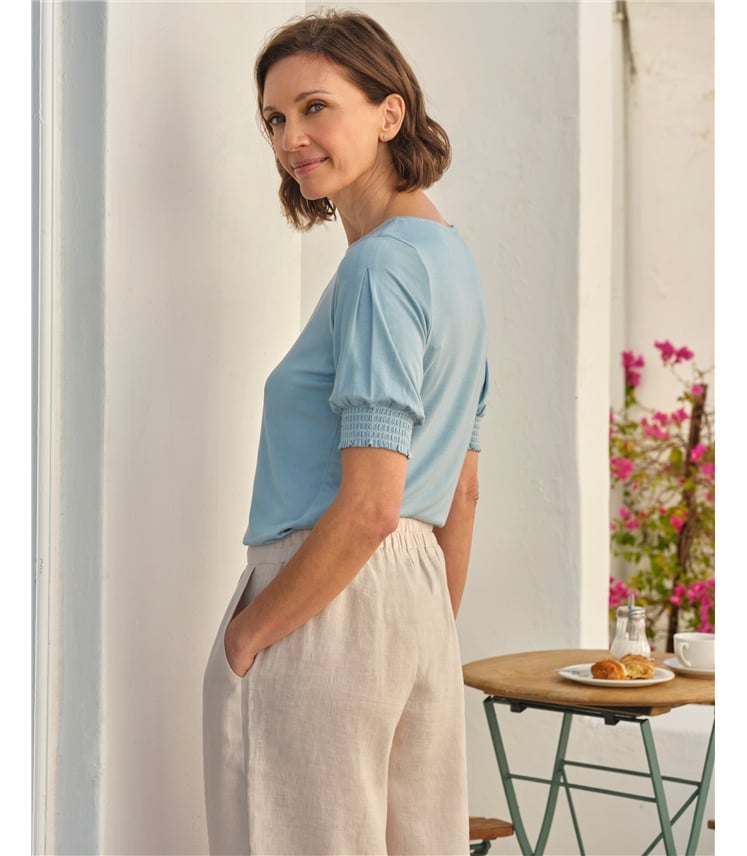 Short Sleeve Shirred Cuff Top