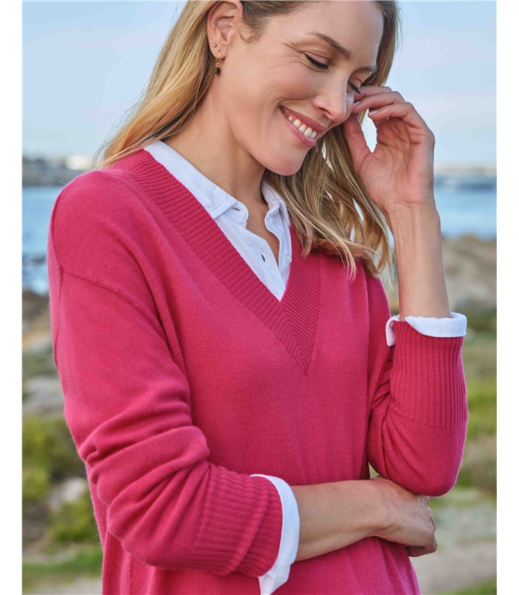 Cashmere Merino Deep V Neck Tunic