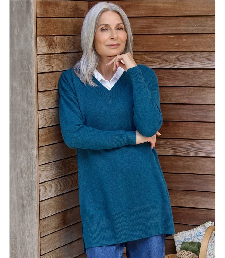 Cashmere Merino Deep V Neck Tunic