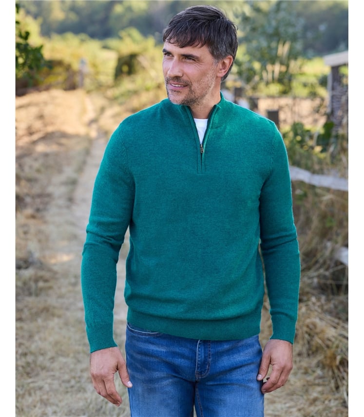 Pullover mit kurzem Reißverschluss aus Merinowolle und Kaschmir für Herren