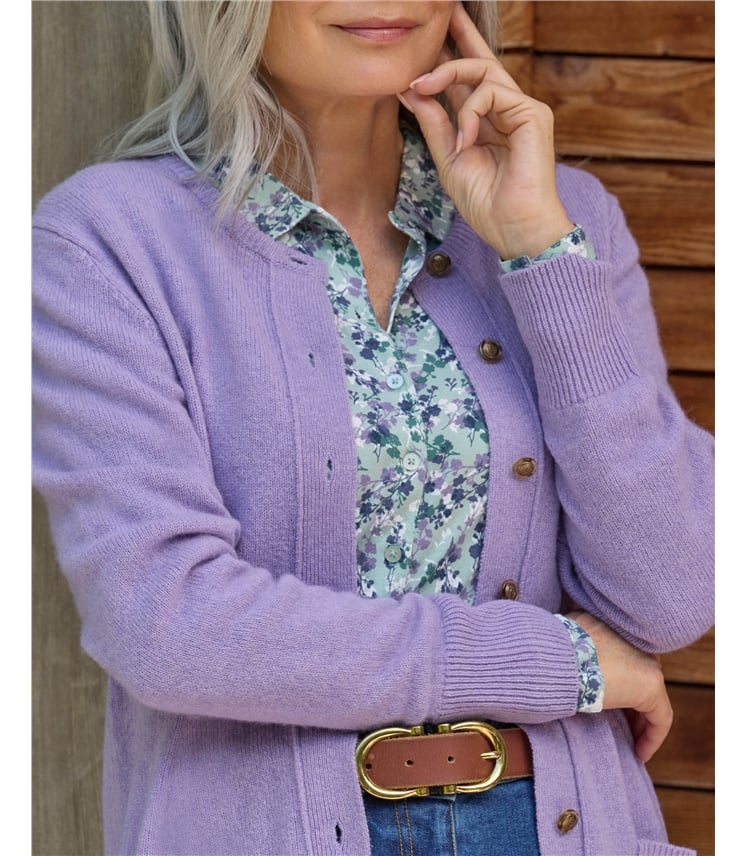 Lambswool Ladies Crew Neck Cardigan