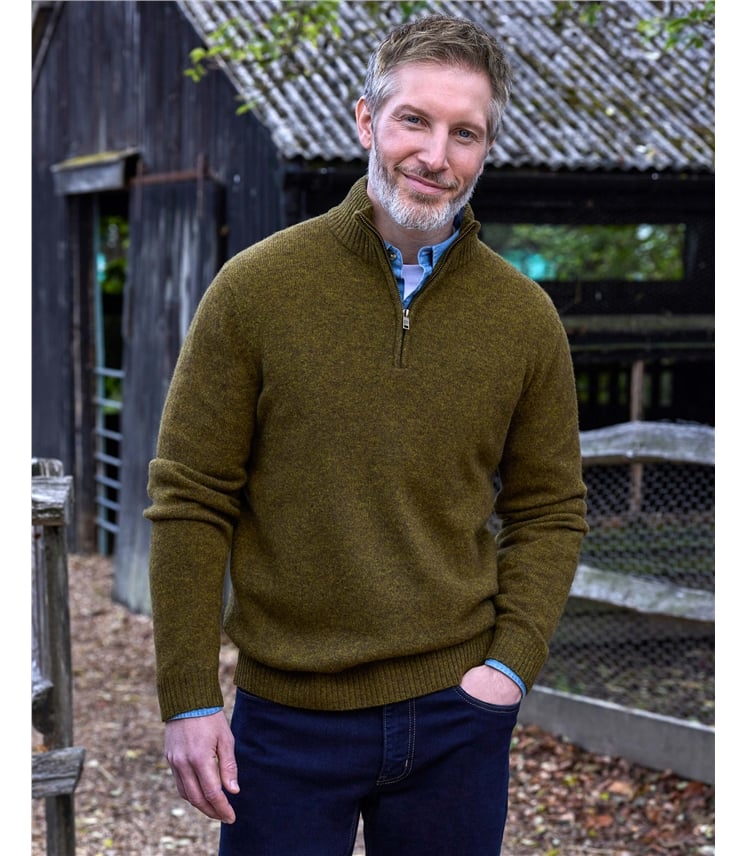 Mens Lambswool Zip Neck Jumper