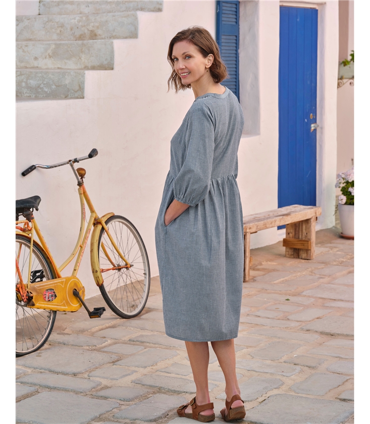 Ticking Stripe V Neck Dress