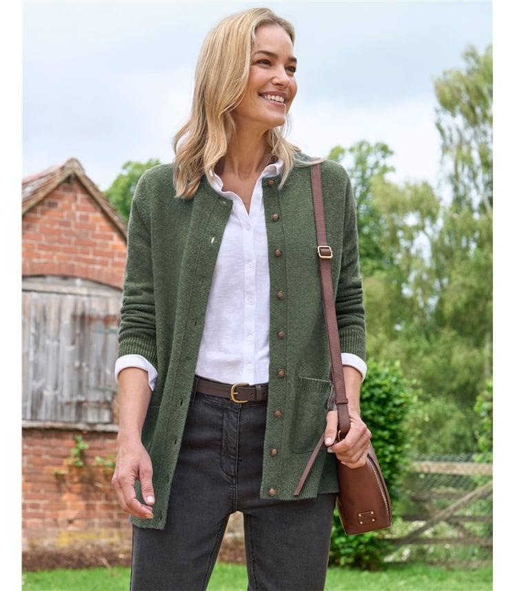 Lambswool Ladies Crew Neck Cardigan