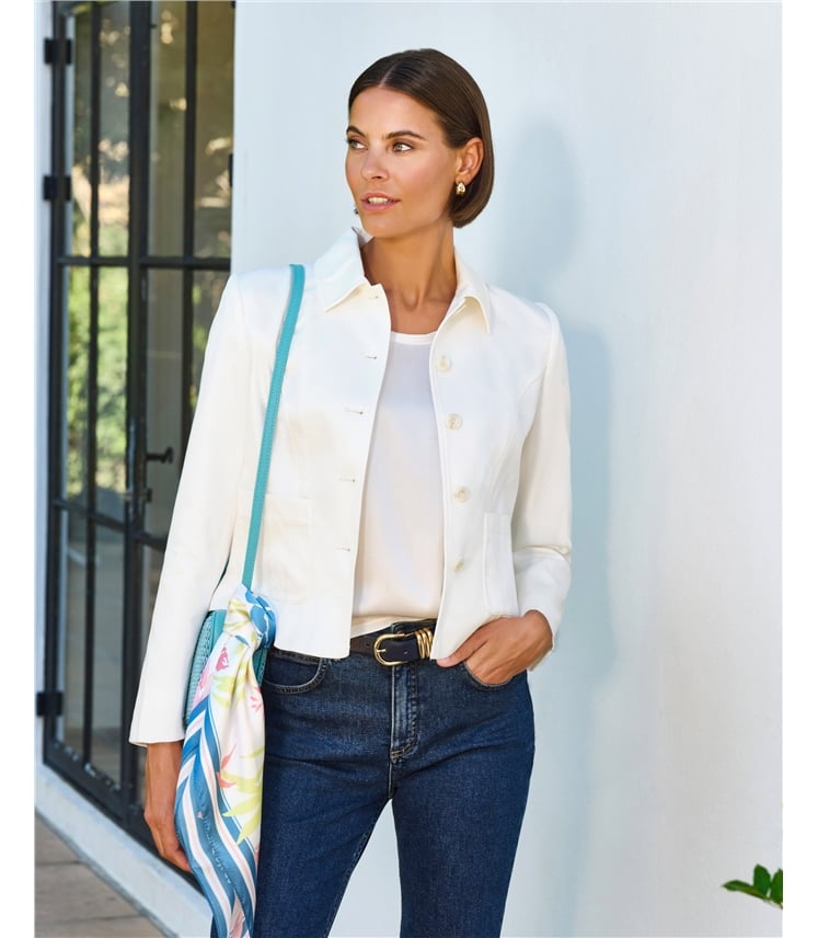 Cotton Blend Twill Cropped Jacket