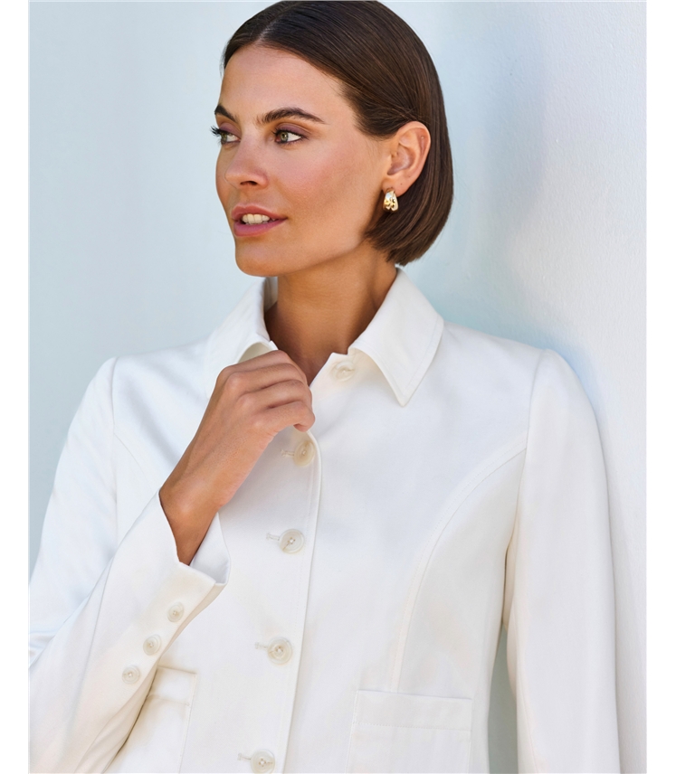 Cotton Blend Twill Cropped Jacket