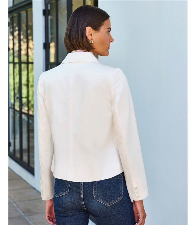 Cotton Blend Twill Cropped Jacket