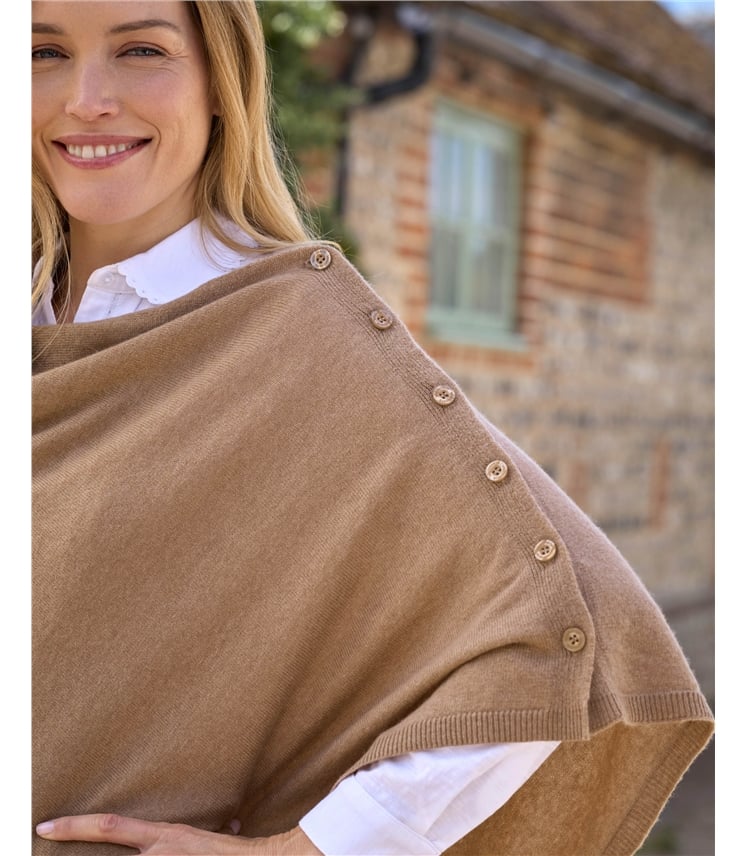 Cashmere Merino Blend Button Poncho