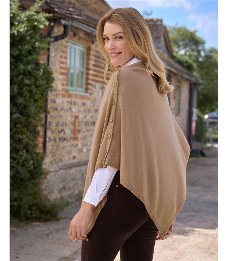 Cashmere Merino Blend Button Poncho