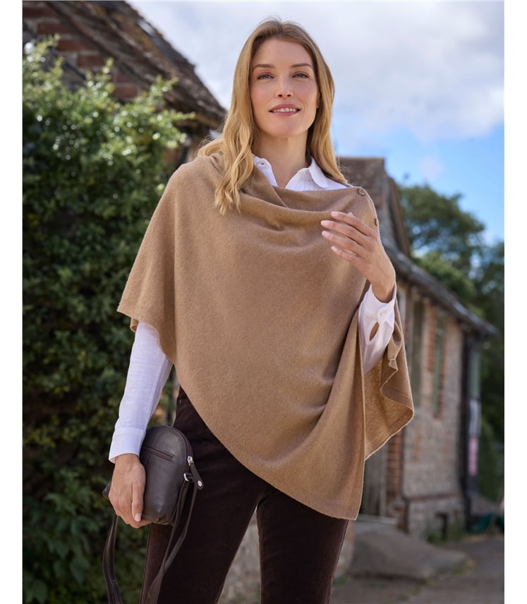 Cashmere Merino Blend Button Poncho
