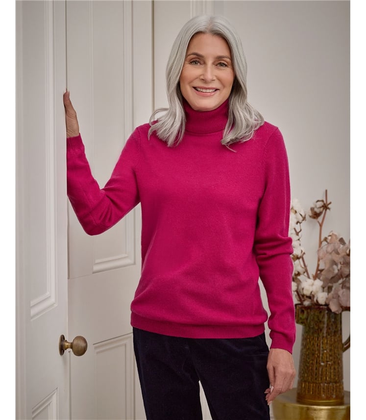 Cashmere and Merino Fitted Polo Neck Knitted Jumper